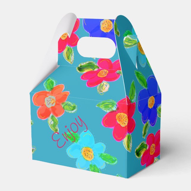 Colourful Flower Patterned Favour Box (Front Side)