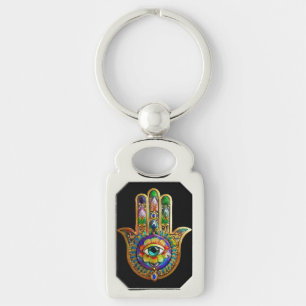 Colourful Flower Petals Turquoise Third Eye Hamsa Key Ring