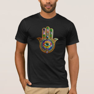 Colourful Flower Petals Turquoise Third Eye Hamsa T-Shirt
