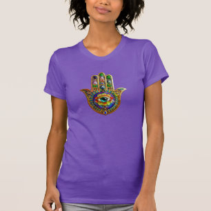 Colourful Flower Petals Turquoise Third Eye Hamsa T-Shirt