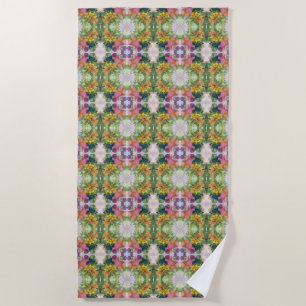 Colourful Flower Petals Watercolor Pattern Paintin Beach Towel