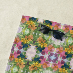 Colourful Flower Petals Watercolor Pattern Paintin Beach Towel