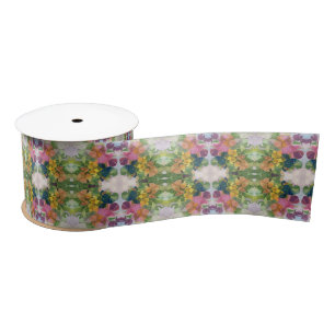 Colourful Flower Petals Watercolor Pattern Paintin Satin Ribbon