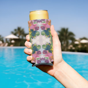 Colourful Flower Petals Watercolor Pattern Paintin Seltzer Can Cooler