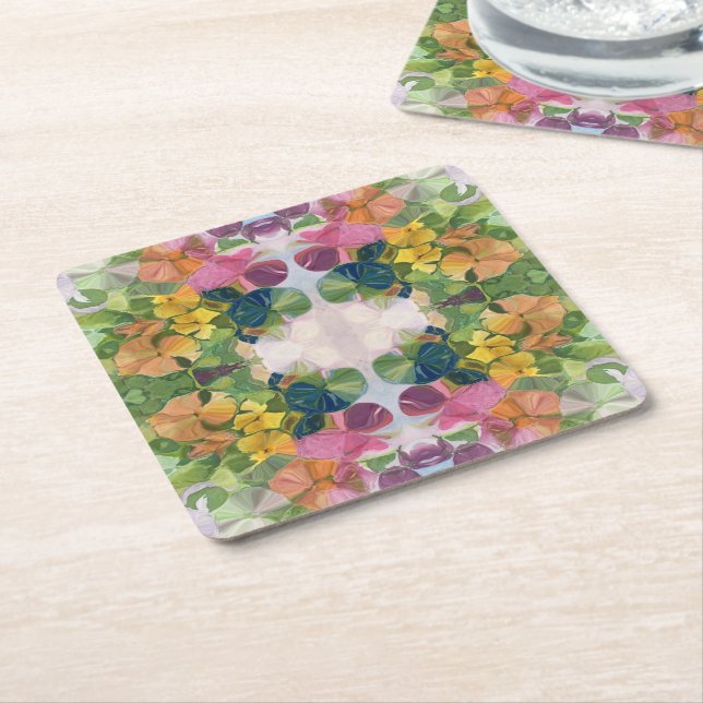 Colourful Flower Petals Watercolor Pattern Paintin Square Paper Coaster (Angled)