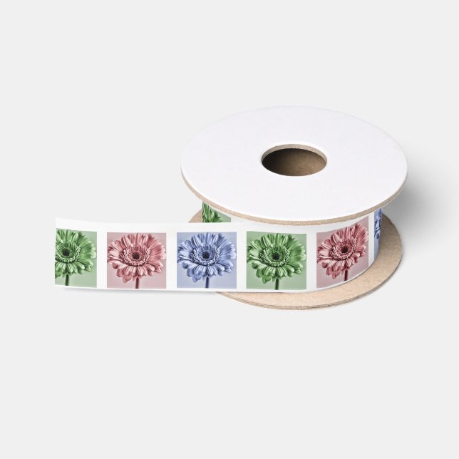 Colourful Flower Pop Art Pattern Satin Ribbon (Spool)