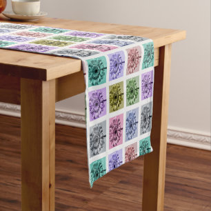 Colourful Flower Pop Art Pattern Short Table Runner