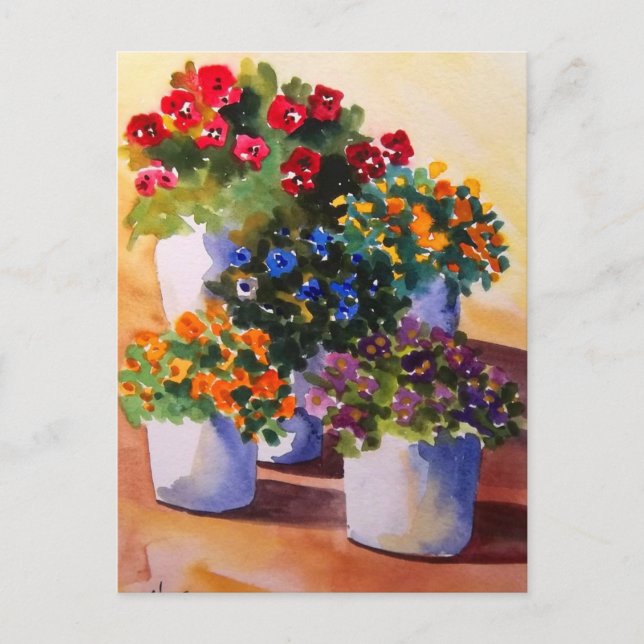 Colourful Flower Pots Postcard (Front)