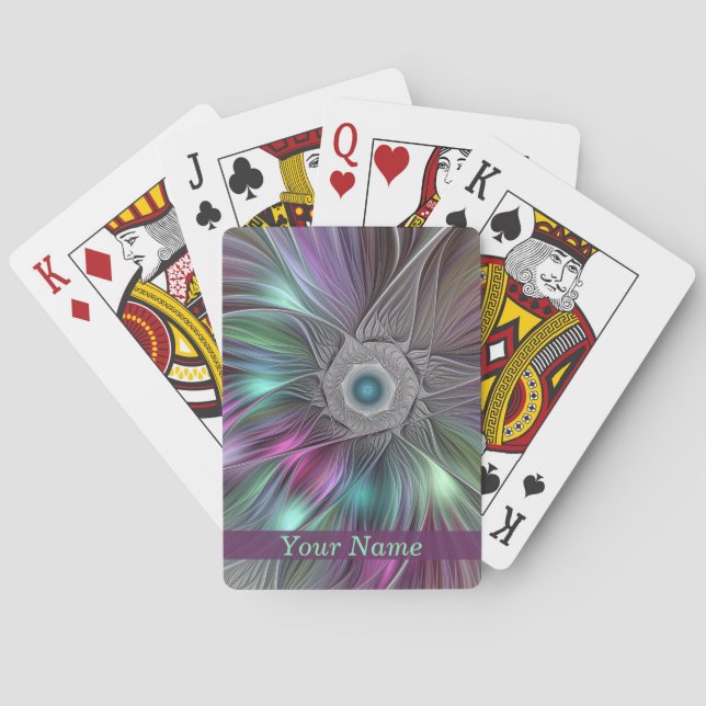 Colourful Flower Power Abstract Modern Art Name Playing Cards (Back)