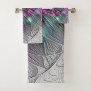 Colourful Flower Power Abstract Modern Fractal Art Bath Towel Set