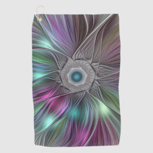 Colourful Flower Power Abstract Modern Fractal Art Golf Towel