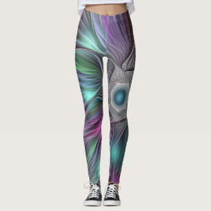 Colourful Flower Power Abstract Modern Fractal Art Leggings