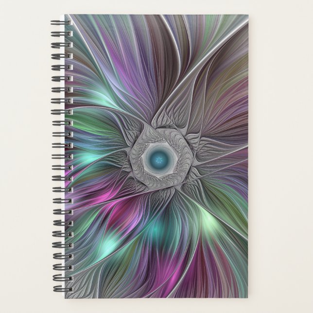 Colourful Flower Power Abstract Modern Fractal Art Planner (Front)