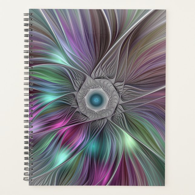 Colourful Flower Power Abstract Modern Fractal Art Planner (Front)