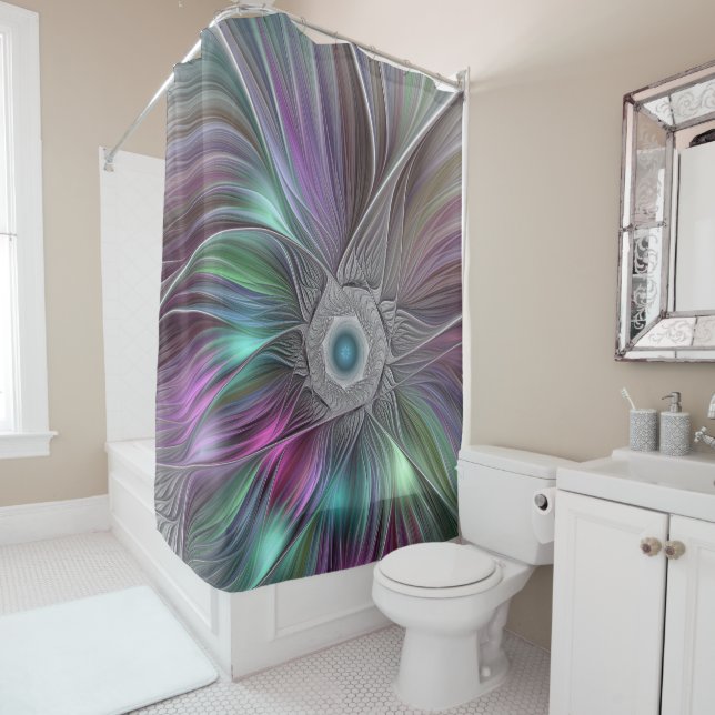 Colourful Flower Power Abstract Modern Fractal Art Shower Curtain (In Situ)