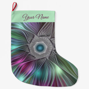 Colourful Flower Power Abstract Modern Fractal Nam Large Christmas Stocking