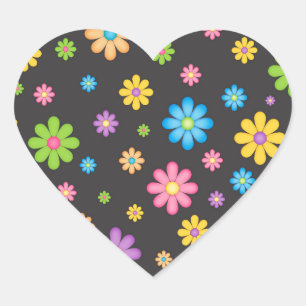 Colourful Flower Power Hippie Heart Sticker