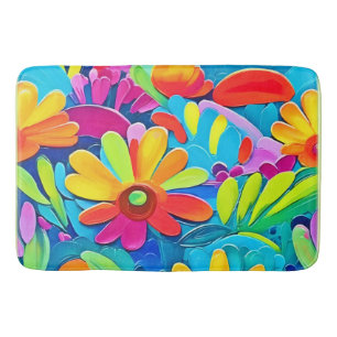 Colourful Flower Power Painting Bath Mat