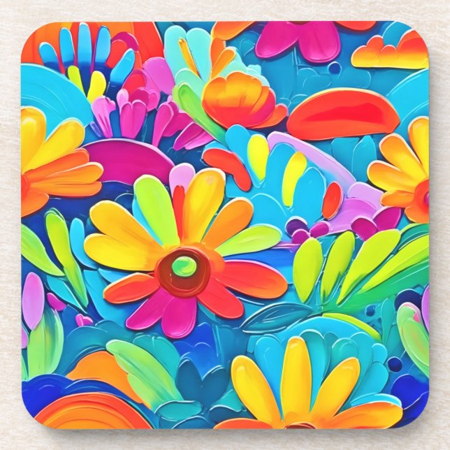 Colourful Flower Power Painting Coaster (Front)
