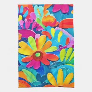 Colourful Flower Power Painting Tea Towel
