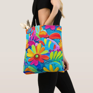 Colourful Flower Power Painting Tote Bag