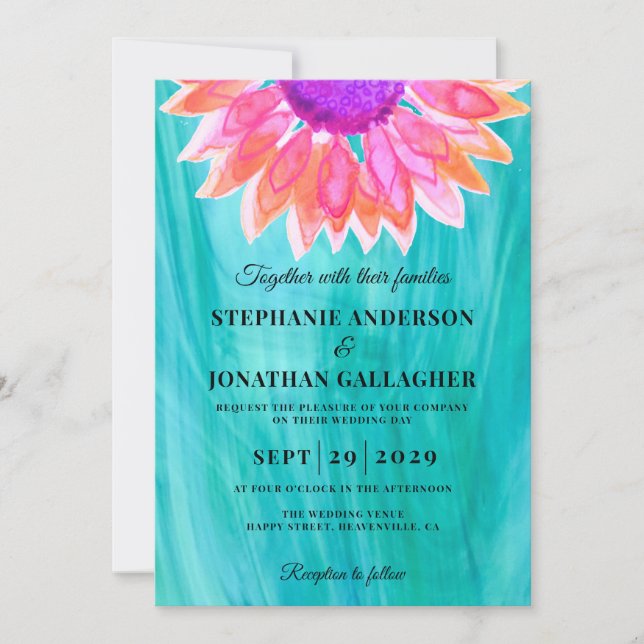 Colourful Flower QR Code Wedding Invitation (Front)