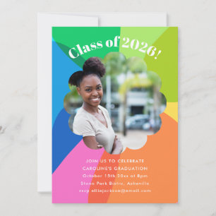 Colourful Flower Rainbow Photo Graduation Party Invitation