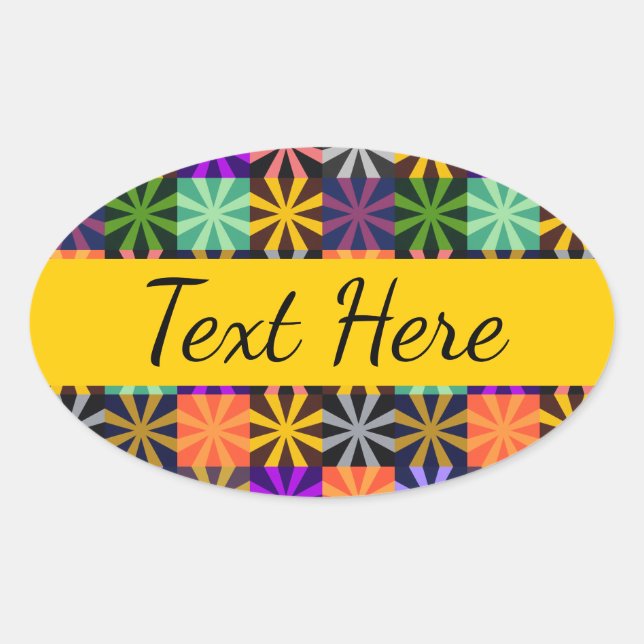 Colourful Flower Star Pattern Oval Sticker (Front)