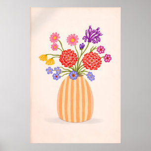 Colourful Flower Vase Print, Abstract Botanical Poster