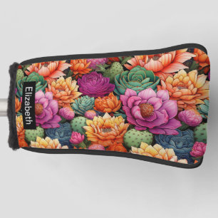 Colourful Flowering Cactus Personalised Golf Head Cover