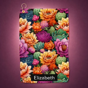 Colourful Flowering Cactus Personalised Golf Towel