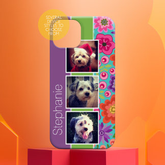 Colourful Flowers 3 Photo Collage Personalised iPhone 15 Mini Case