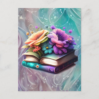 Colourful Flowers and Books Postcard