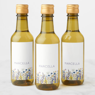 Colourful  Flowers and Butterflies Custom Name Wine Label