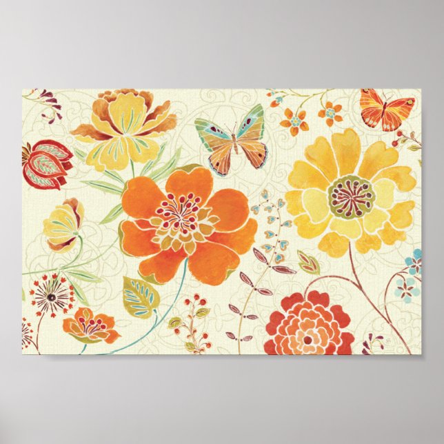 Colourful Flowers and Butterflies Poster (Front)