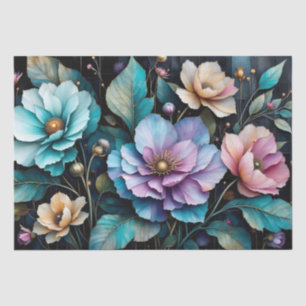 Colourful flowers and leaves black background II Tissue Paper