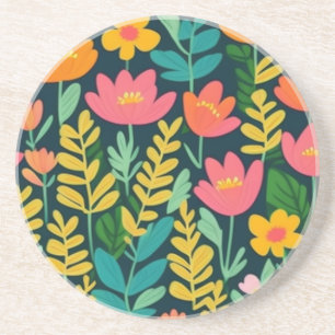 Colourful flowers and leaves coaster