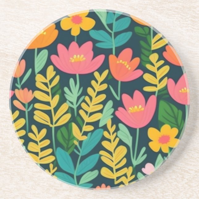 Colourful flowers and leaves coaster (Front)