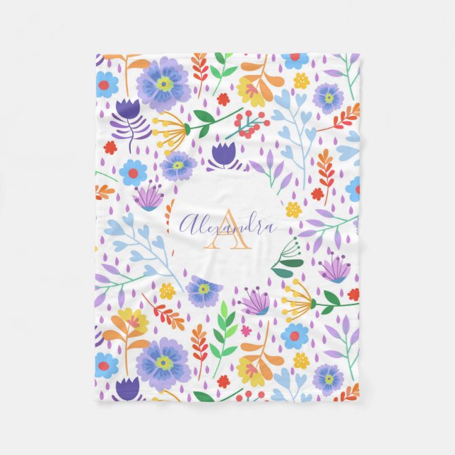 Colourful Flowers And Leaves Fleece Blanket (Front)