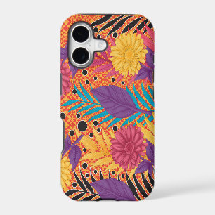 colourful flowers and leaves on a black background