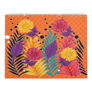 colourful flowers and leaves on a black background calendar