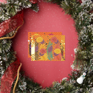 colourful flowers and leaves on a black background foil holiday postcard