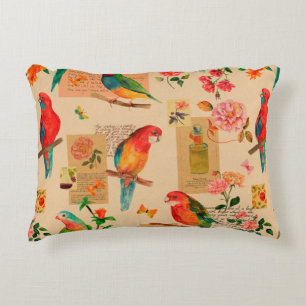 Colourful flowers and parrots pattern decorative cushion