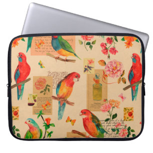 Colourful flowers and parrots pattern laptop sleeve
