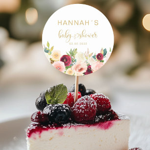 Colourful Flowers, Baby Shower Classic Round Sticker