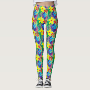 Colourful flowers background leggings