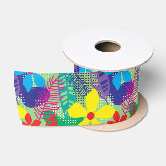 Colourful flowers background satin ribbon