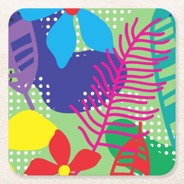 Colourful flowers background square paper coaster (Front)