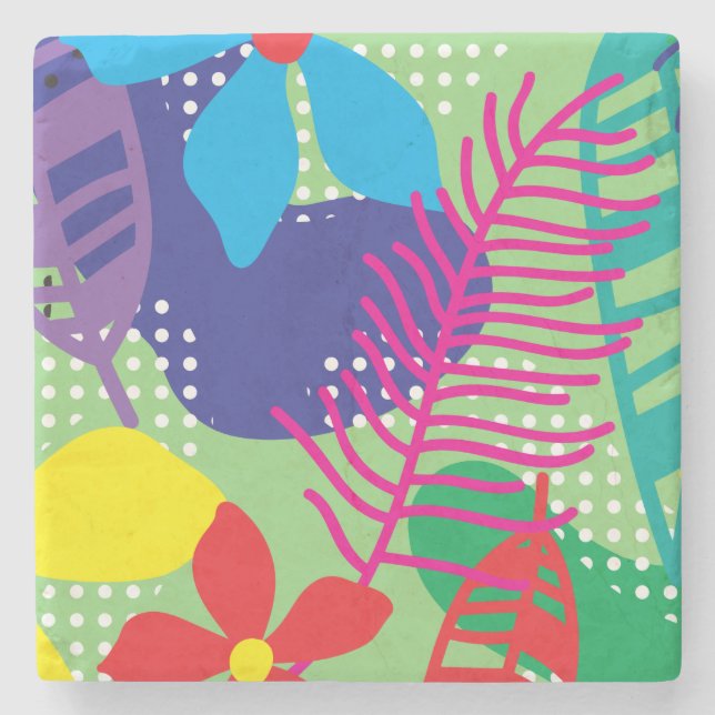 Colourful flowers background stone coaster (Front)