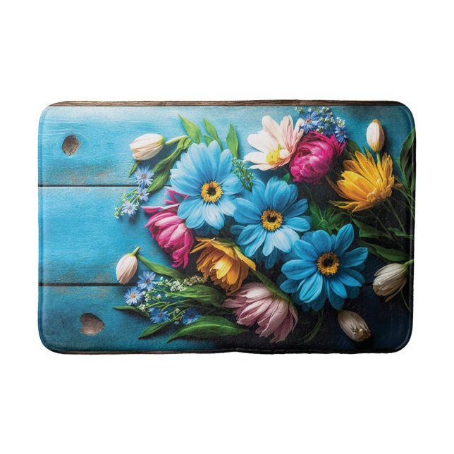 Colourful Flowers Bath Mat (Front)